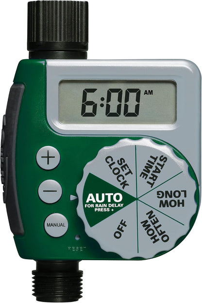 Programmable Digital Hose Watering Timer - 2 Outlet - Battery Powered - with LCD Screen - Built-in Rain Delay - Water-Resistant - 58910