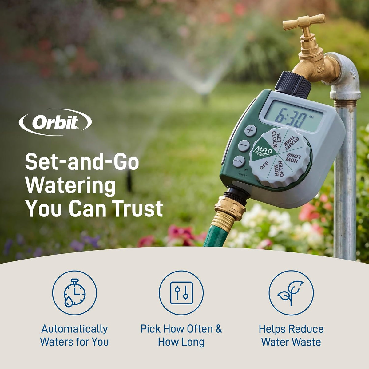 Programmable Digital Hose Watering Timer - 2 Outlet - Battery Powered - with LCD Screen - Built-in Rain Delay - Water-Resistant - 58910