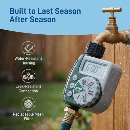Programmable Digital Hose Watering Timer - 2 Outlet - Battery Powered - with LCD Screen - Built-in Rain Delay - Water-Resistant - 58910