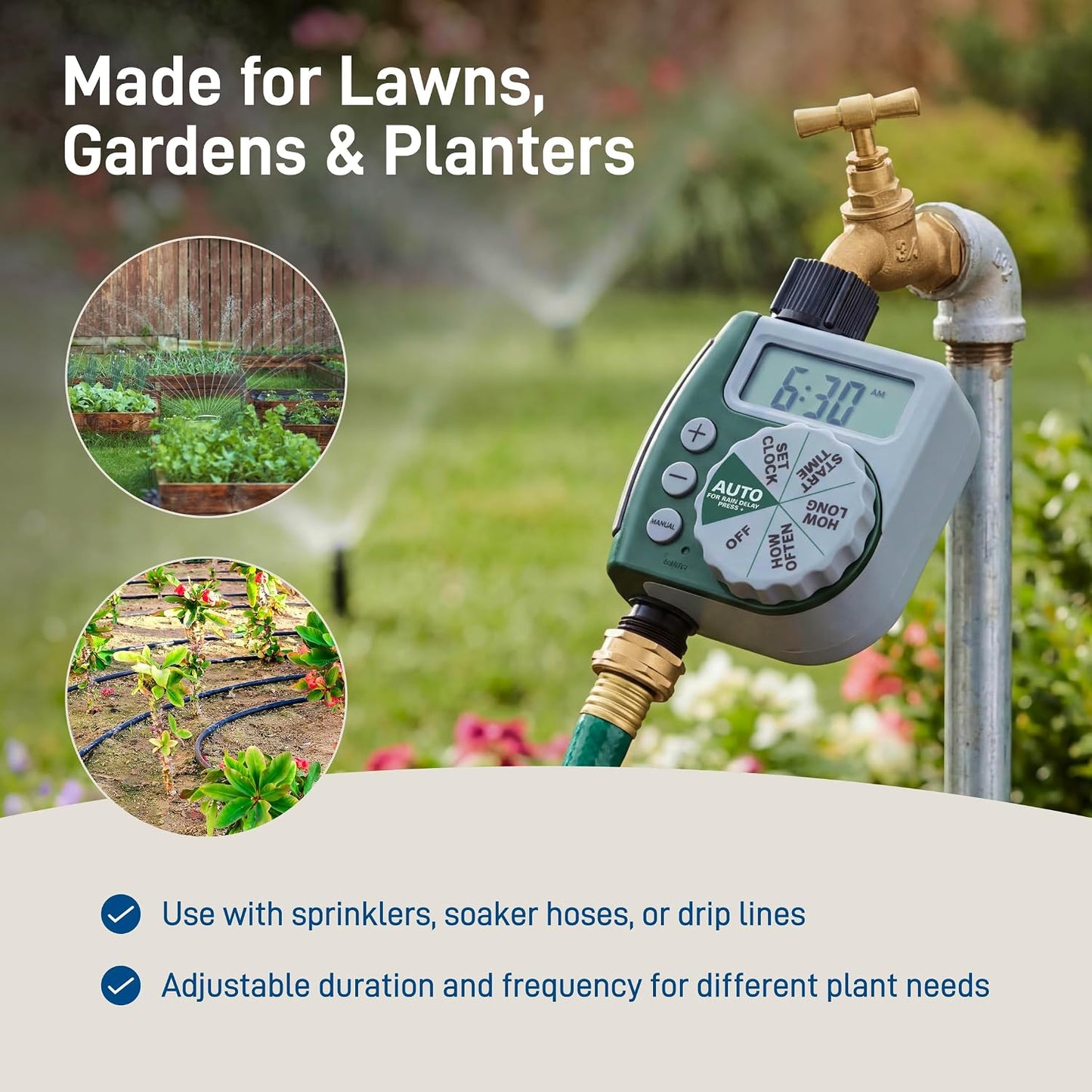 Programmable Digital Hose Watering Timer - 2 Outlet - Battery Powered - with LCD Screen - Built-in Rain Delay - Water-Resistant - 58910
