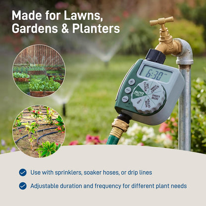 Programmable Digital Hose Watering Timer - 2 Outlet - Battery Powered - with LCD Screen - Built-in Rain Delay - Water-Resistant - 58910