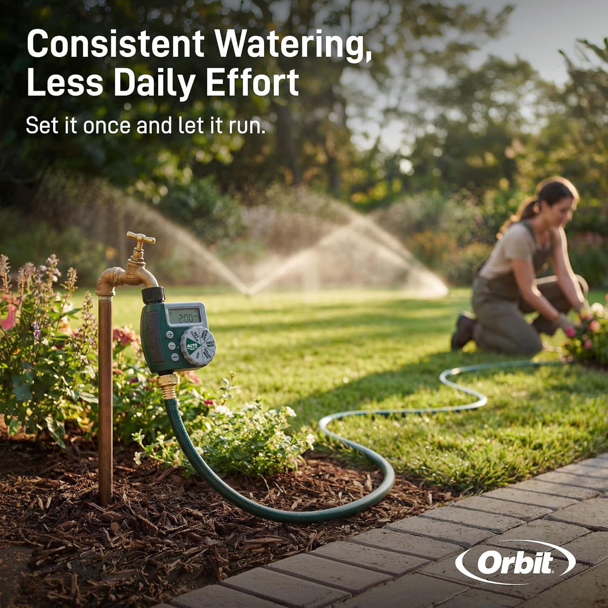Programmable Digital Hose Watering Timer - 2 Outlet - Battery Powered - with LCD Screen - Built-in Rain Delay - Water-Resistant - 58910