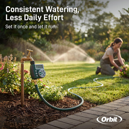 Programmable Digital Hose Watering Timer - 2 Outlet - Battery Powered - with LCD Screen - Built-in Rain Delay - Water-Resistant - 58910