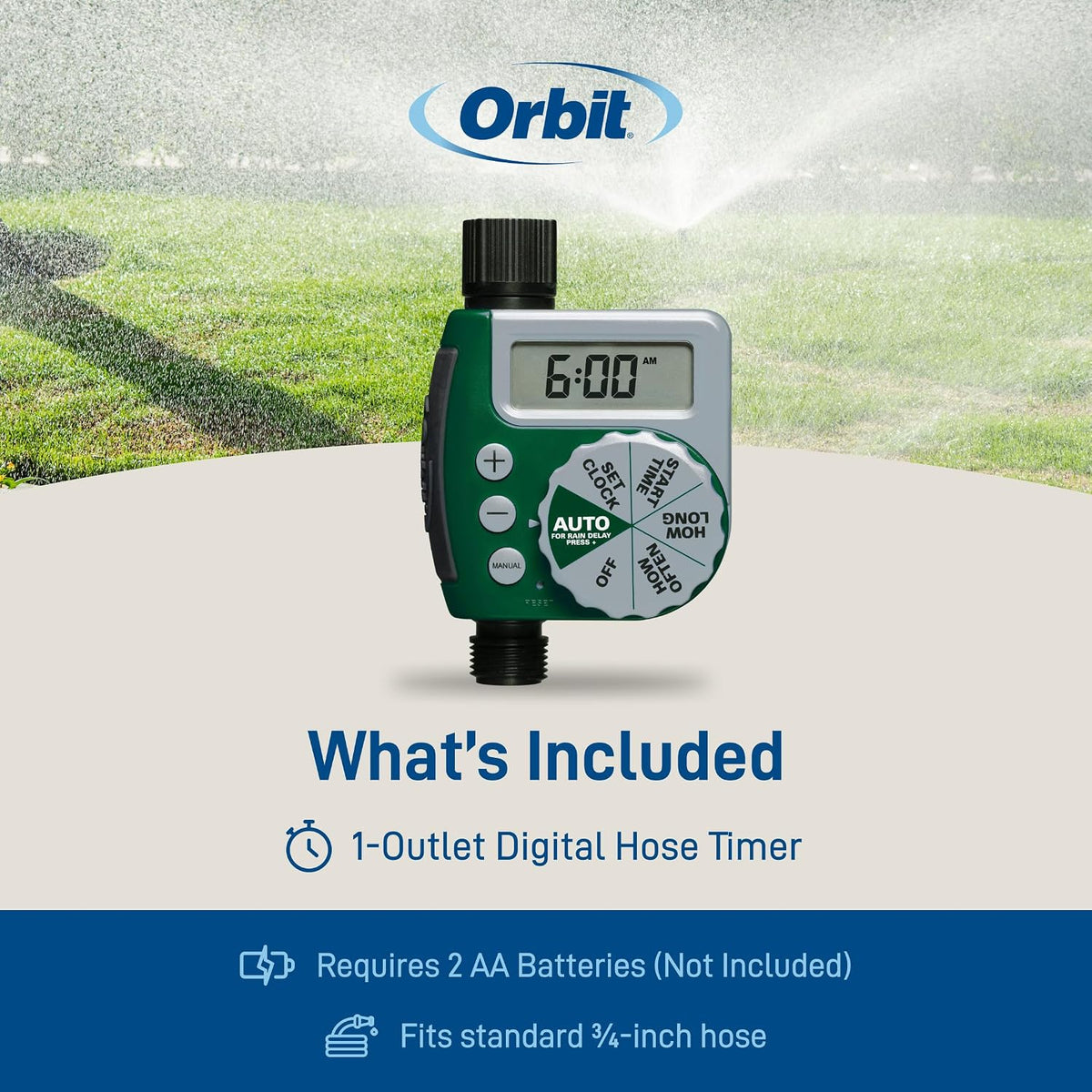 Programmable Digital Hose Watering Timer - 2 Outlet - Battery Powered - with LCD Screen - Built-in Rain Delay - Water-Resistant - 58910