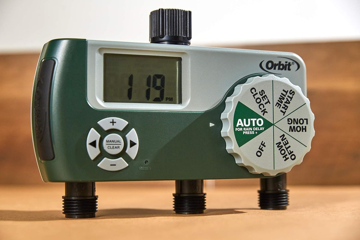 Programmable Digital Hose Watering Timer - 2 Outlet - Battery Powered - with LCD Screen - Built-in Rain Delay - Water-Resistant - 58910