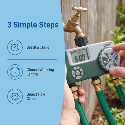 Programmable Digital Hose Watering Timer - 2 Outlet - Battery Powered - with LCD Screen - Built-in Rain Delay - Water-Resistant - 58910