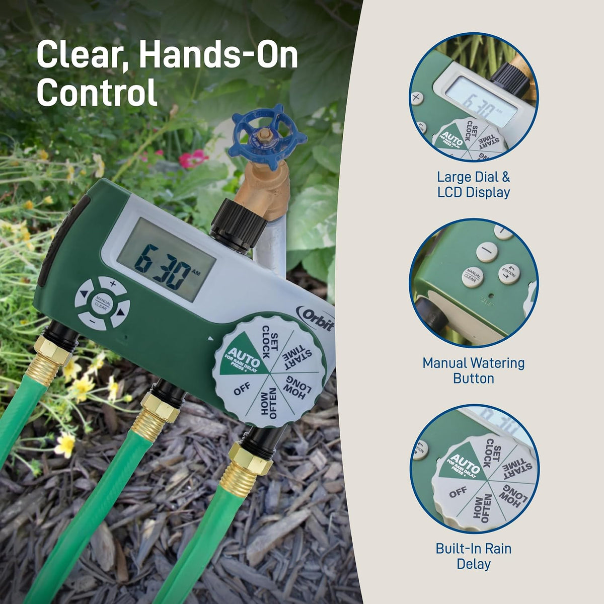 Programmable Digital Hose Watering Timer - 2 Outlet - Battery Powered - with LCD Screen - Built-in Rain Delay - Water-Resistant - 58910
