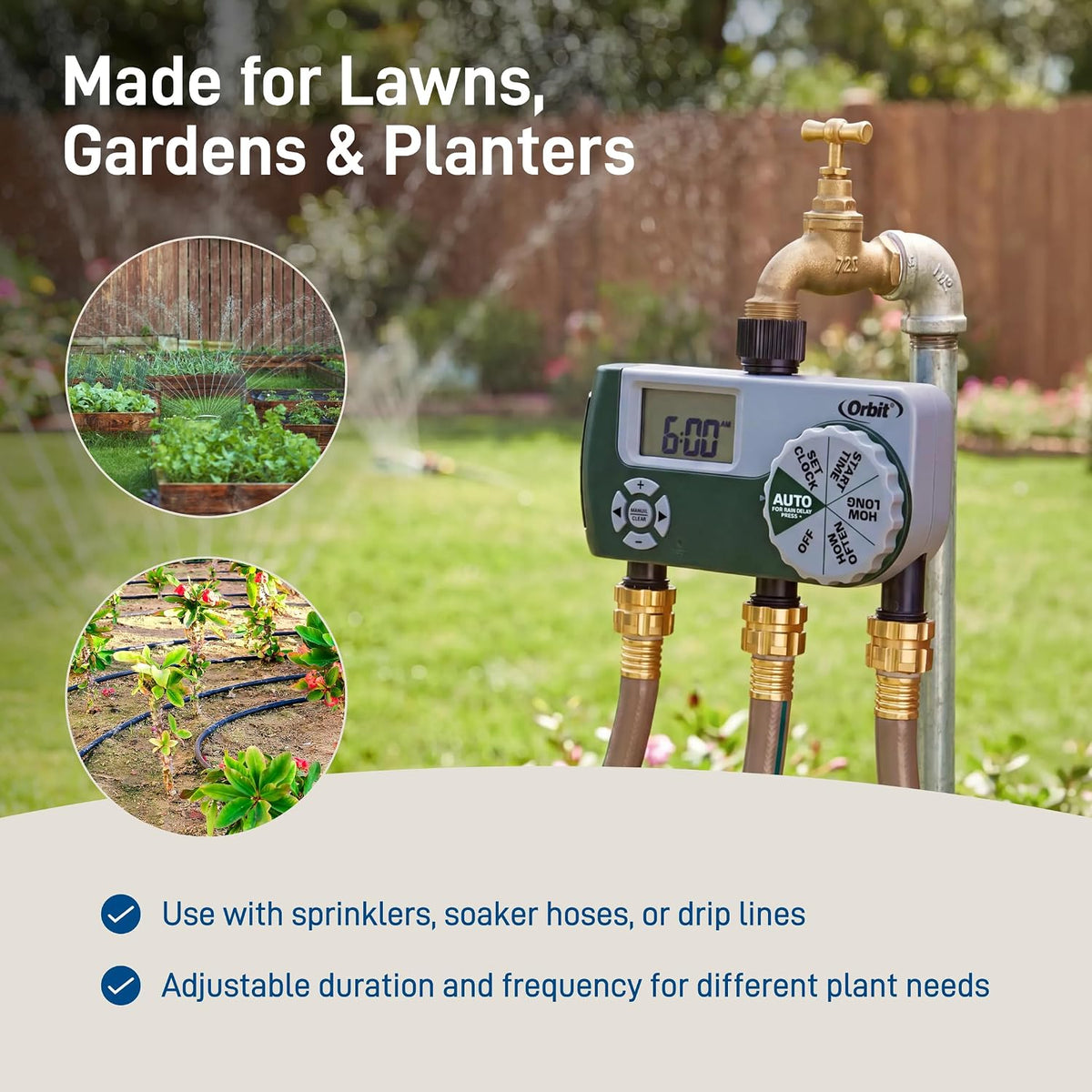 Programmable Digital Hose Watering Timer - 2 Outlet - Battery Powered - with LCD Screen - Built-in Rain Delay - Water-Resistant - 58910