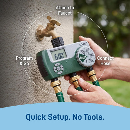 Programmable Digital Hose Watering Timer - 2 Outlet - Battery Powered - with LCD Screen - Built-in Rain Delay - Water-Resistant - 58910