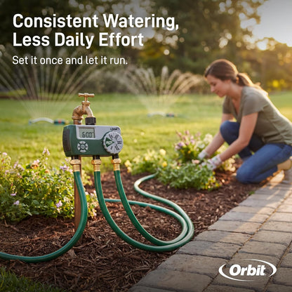 Programmable Digital Hose Watering Timer - 2 Outlet - Battery Powered - with LCD Screen - Built-in Rain Delay - Water-Resistant - 58910