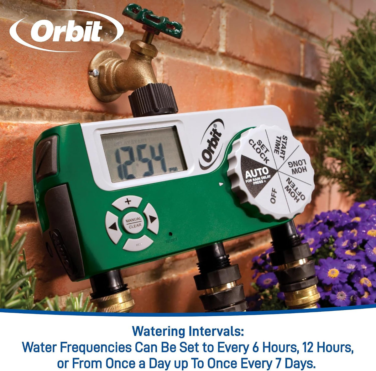 Programmable Digital Hose Watering Timer - 2 Outlet - Battery Powered - with LCD Screen - Built-in Rain Delay - Water-Resistant - 58910
