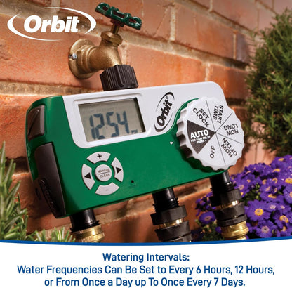 Programmable Digital Hose Watering Timer - 2 Outlet - Battery Powered - with LCD Screen - Built-in Rain Delay - Water-Resistant - 58910