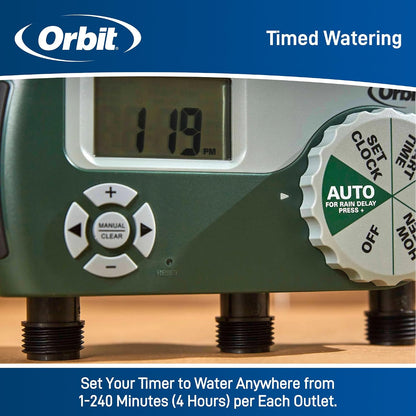 Programmable Digital Hose Watering Timer - 2 Outlet - Battery Powered - with LCD Screen - Built-in Rain Delay - Water-Resistant - 58910