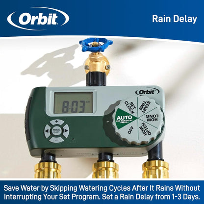 Programmable Digital Hose Watering Timer - 2 Outlet - Battery Powered - with LCD Screen - Built-in Rain Delay - Water-Resistant - 58910
