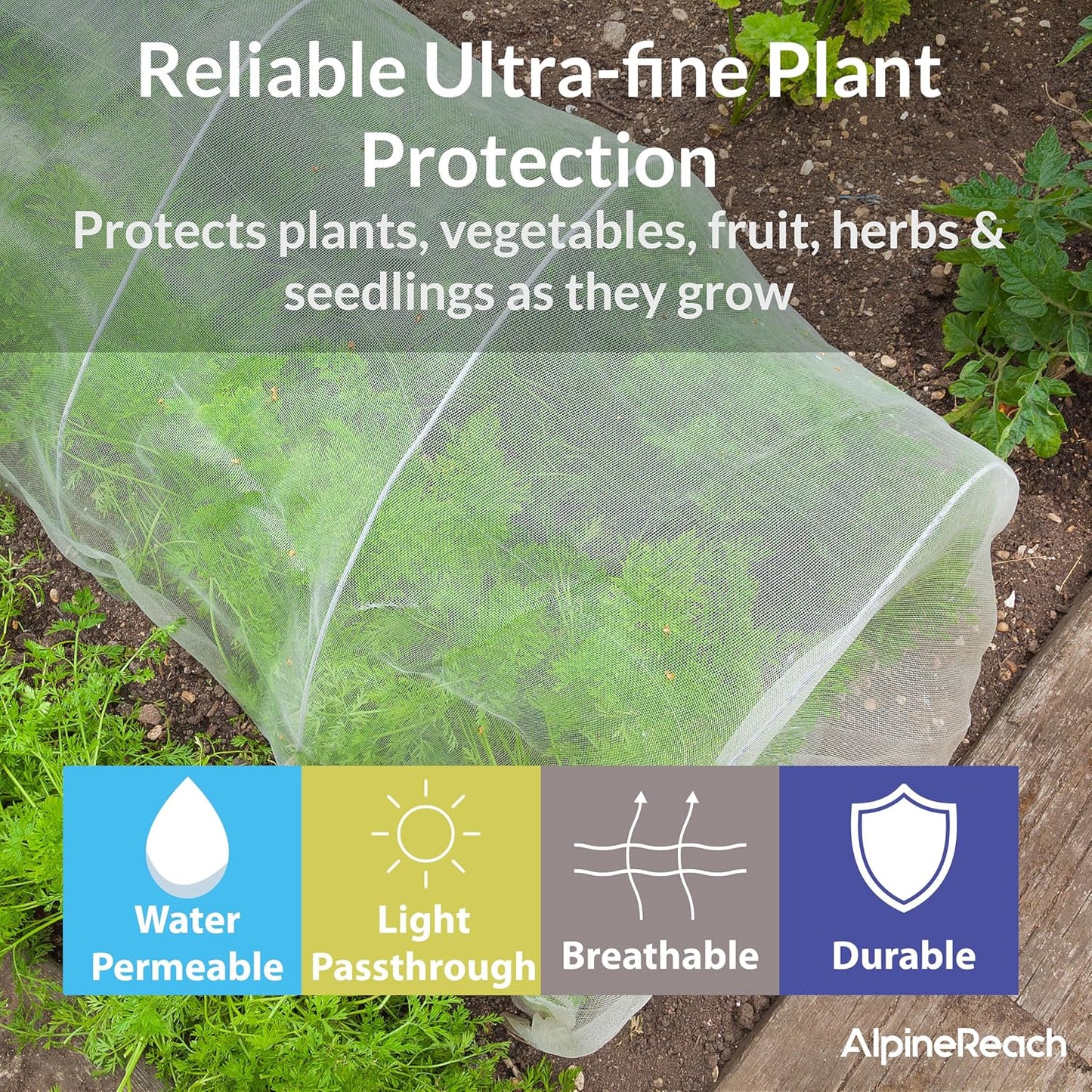 Garden Netting Ultra Fine Mesh 10 x 50 ft - Durable Protection Barrier Net Cover for Vegetable Plants Fruits Flowers Crops Greenhouse Row Cover Raised Bed