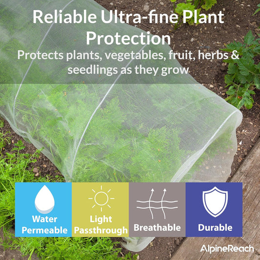 Garden Netting Ultra Fine Mesh 10 x 50 ft - Durable Protection Barrier Net Cover for Vegetable Plants Fruits Flowers Crops Greenhouse Row Cover Raised Bed