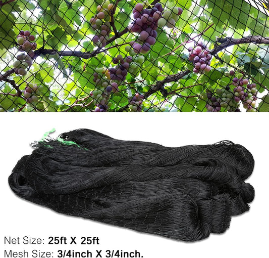 25' x 25' Bird Netting Heavy Duty Nylon 3/4" Mesh Garden Netting Protect Fruit Trees, Plants and Vegetables