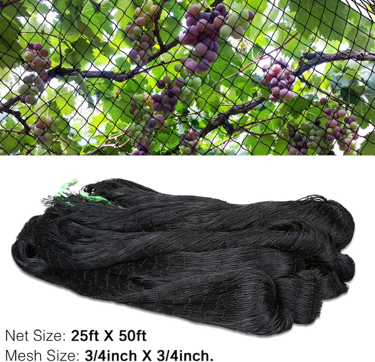 25' x 25' Bird Netting Heavy Duty Nylon 3/4" Mesh Garden Netting Protect Fruit Trees, Plants and Vegetables