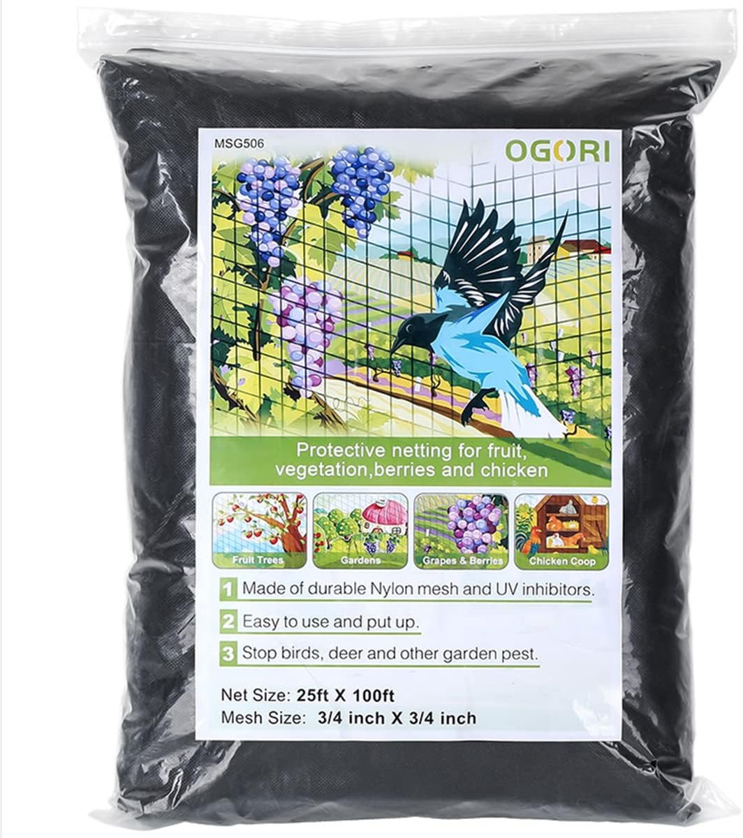 25' x 25' Bird Netting Heavy Duty Nylon 3/4" Mesh Garden Netting Protect Fruit Trees, Plants and Vegetables