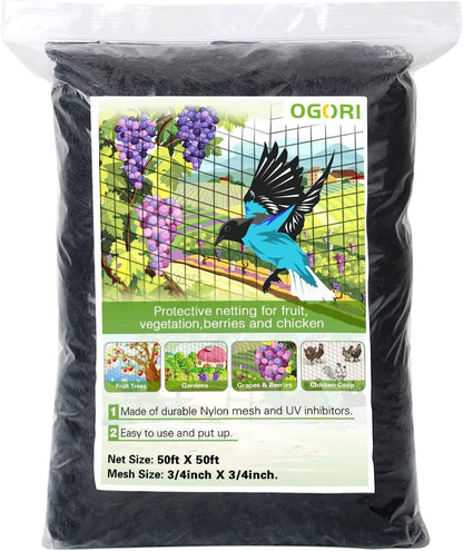 25' x 25' Bird Netting Heavy Duty Nylon 3/4" Mesh Garden Netting Protect Fruit Trees, Plants and Vegetables