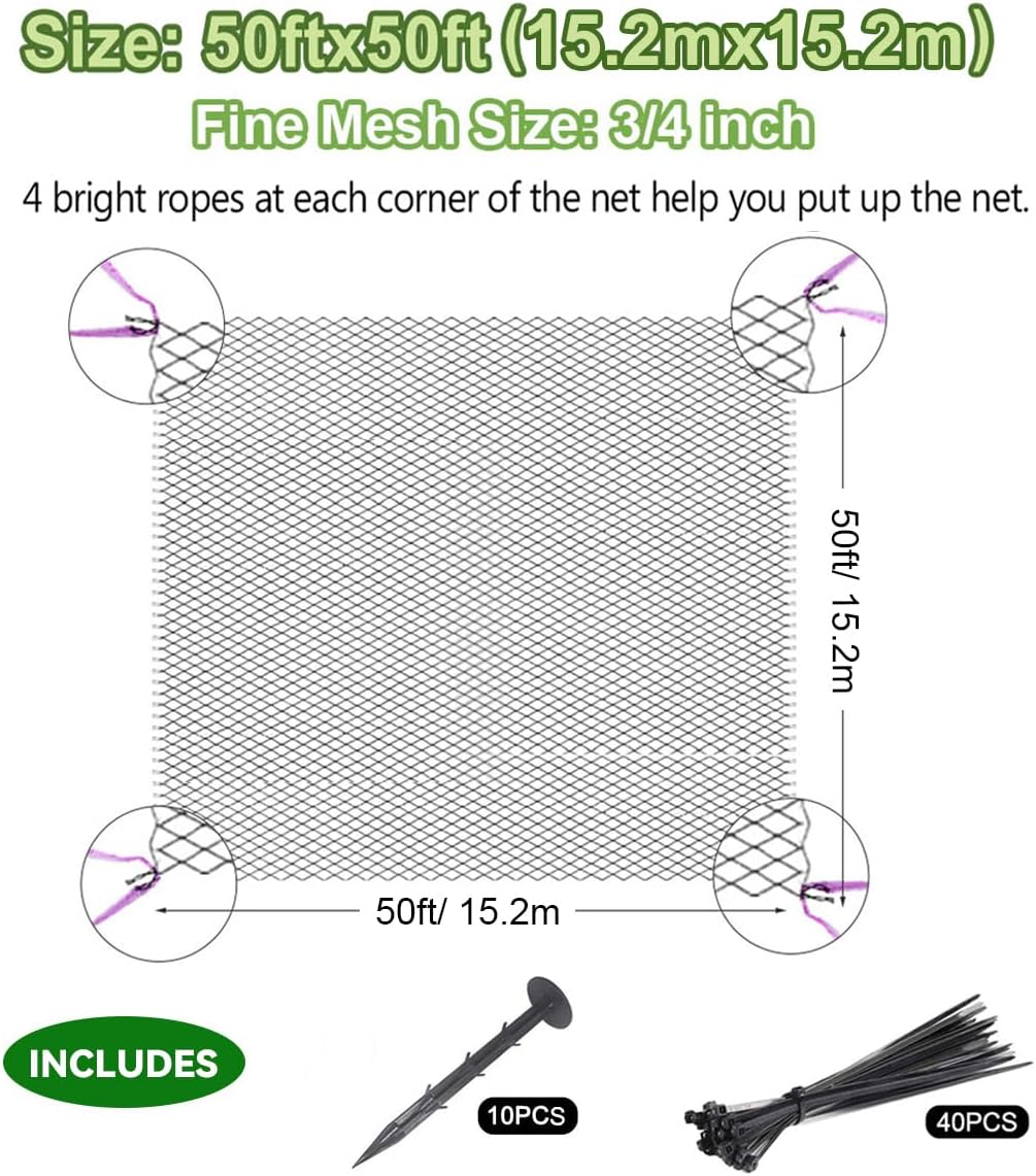 25' x 25' Bird Netting Heavy Duty Nylon 3/4" Mesh Garden Netting Protect Fruit Trees, Plants and Vegetables