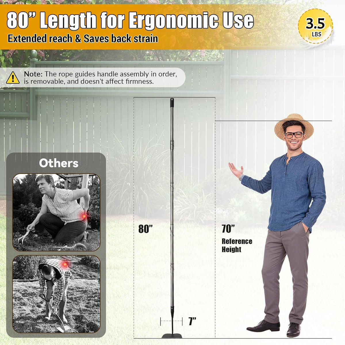 Garden Hoe Tool, 80 Inches Stainless Steel Long Handle Hoe Garden Tool, Garden Hoe for Weeding with 7-inch Wide Welded Blade, Garden Hoes for Weeding, Cultivating, Digging, Loosening, and Planting