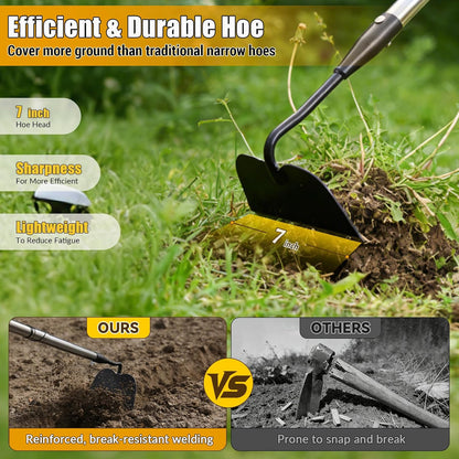 Garden Hoe Tool, 80 Inches Stainless Steel Long Handle Hoe Garden Tool, Garden Hoe for Weeding with 7-inch Wide Welded Blade, Garden Hoes for Weeding, Cultivating, Digging, Loosening, and Planting