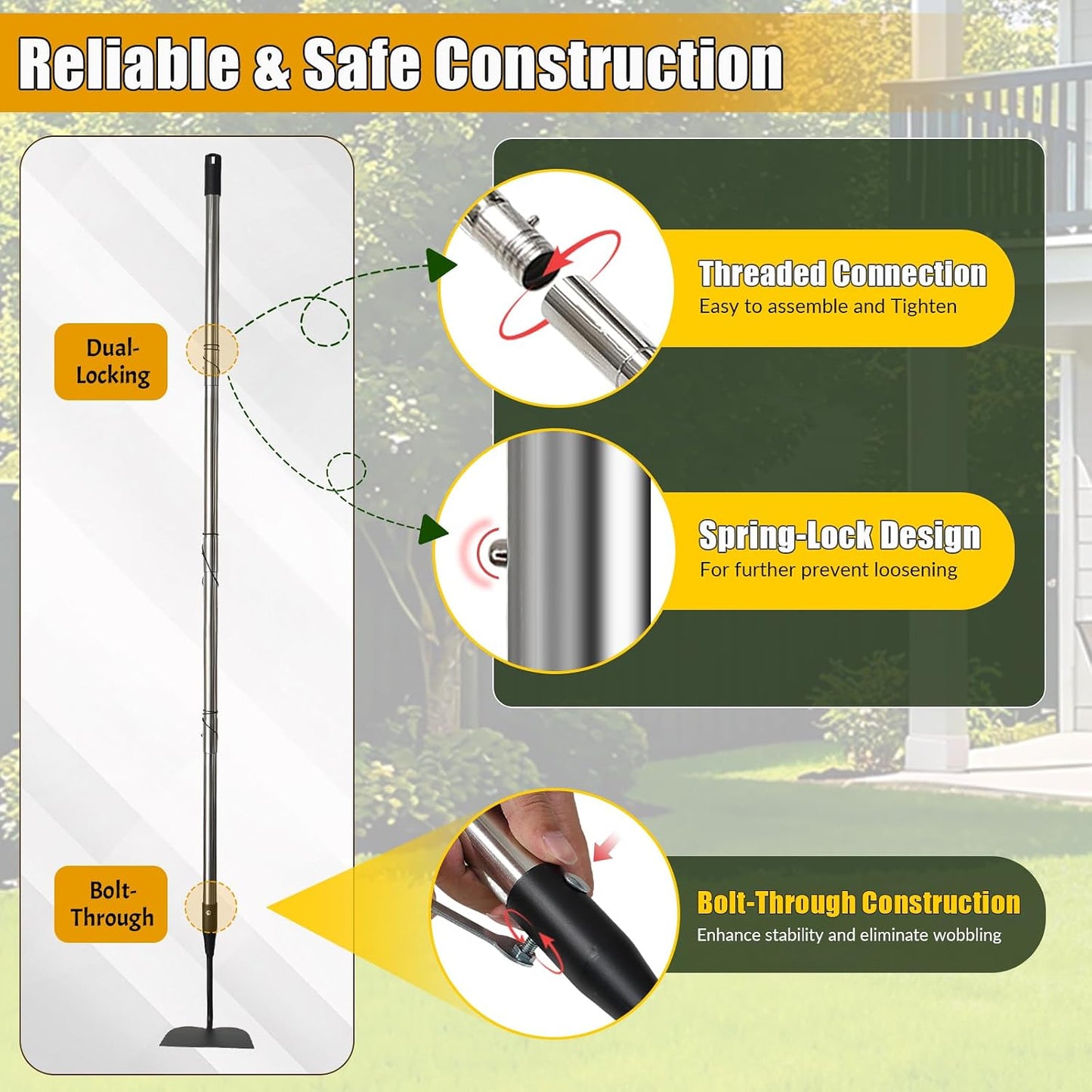 Garden Hoe Tool, 80 Inches Stainless Steel Long Handle Hoe Garden Tool, Garden Hoe for Weeding with 7-inch Wide Welded Blade, Garden Hoes for Weeding, Cultivating, Digging, Loosening, and Planting