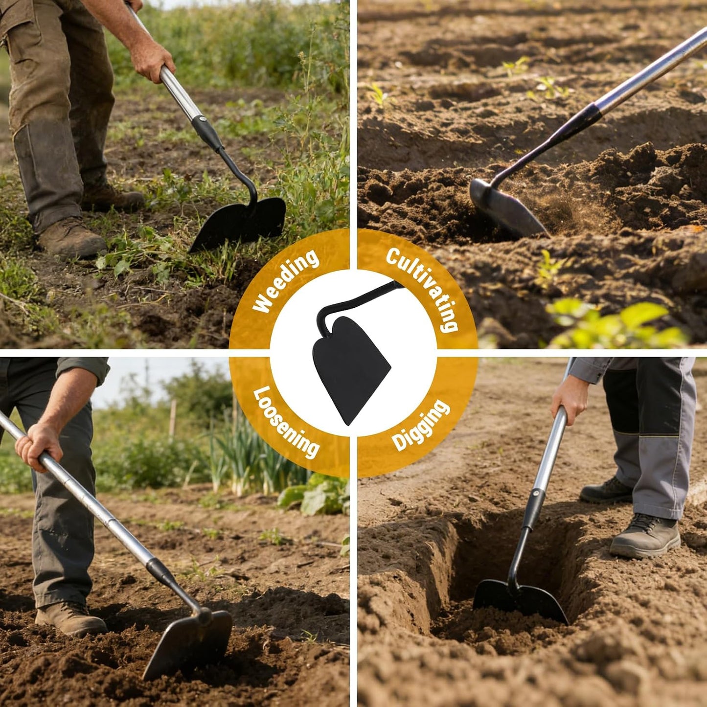 Garden Hoe Tool, 80 Inches Stainless Steel Long Handle Hoe Garden Tool, Garden Hoe for Weeding with 7-inch Wide Welded Blade, Garden Hoes for Weeding, Cultivating, Digging, Loosening, and Planting