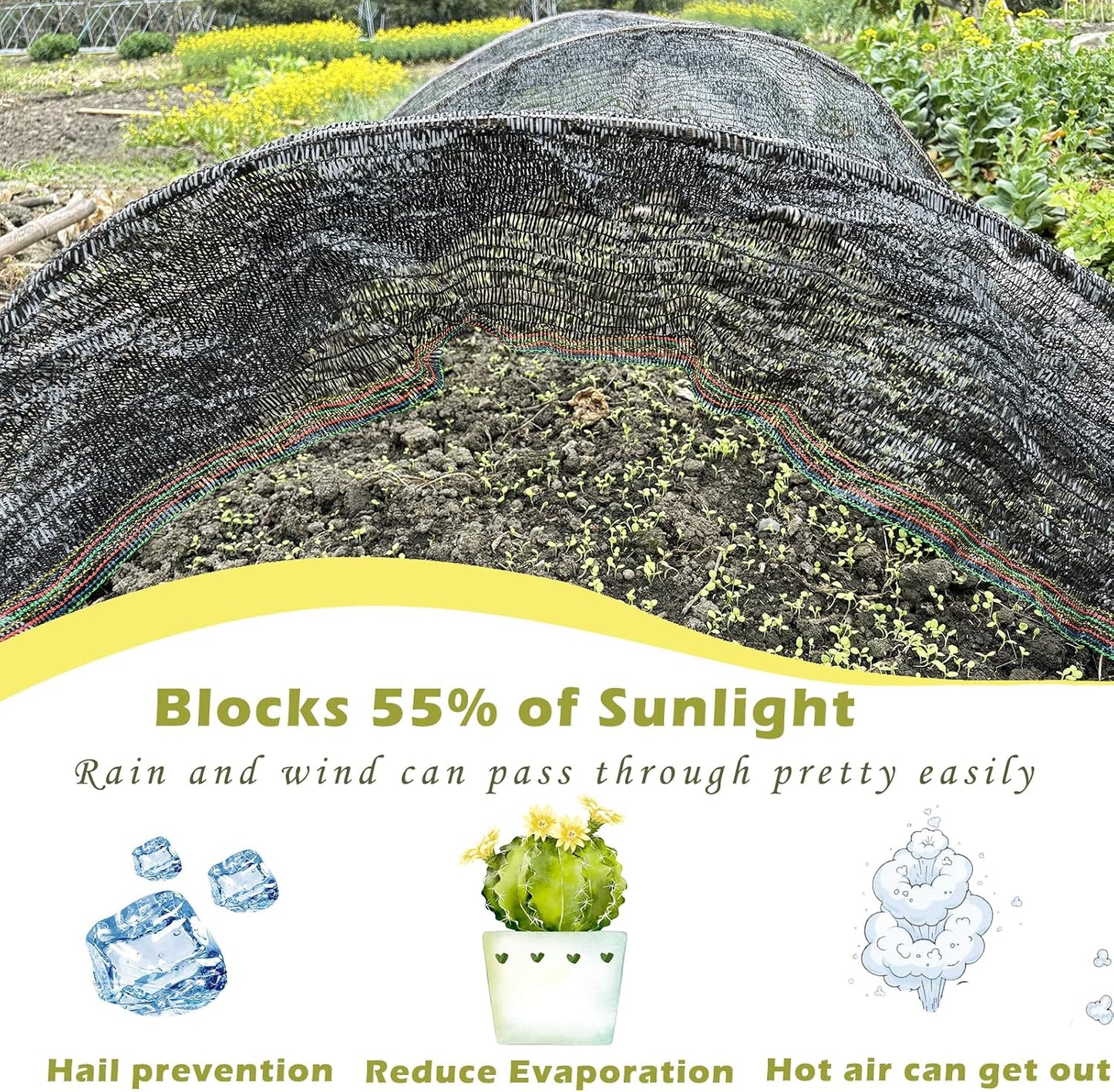 55% Shade Cloth for Garden, Black Shade Net 6.5X10 FT
