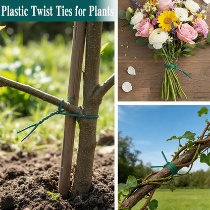 Twist Ties for Plants, 200Pcs 6 Inch Plant Ties Reusable Plastic Garden Twist Tie Green Wire Twist Ties for Plastic Bags Christmas Tree Wreath Gardening Cable Organization Home Office Use