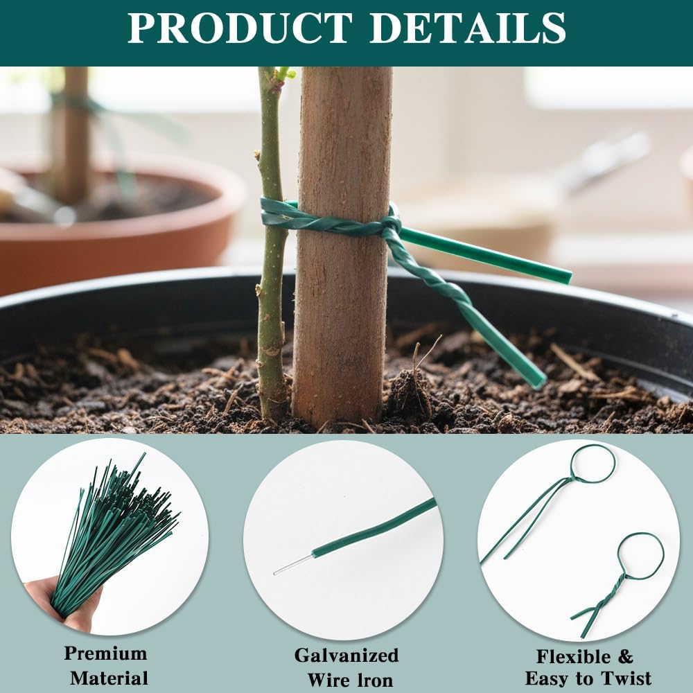 Twist Ties for Plants, 200Pcs 6 Inch Plant Ties Reusable Plastic Garden Twist Tie Green Wire Twist Ties for Plastic Bags Christmas Tree Wreath Gardening Cable Organization Home Office Use