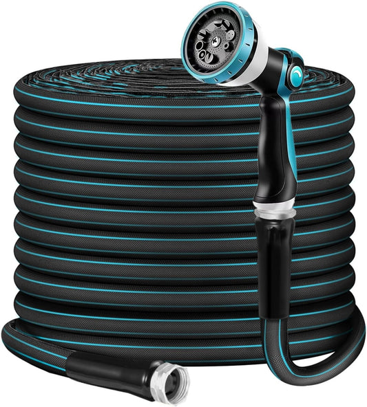Garden Hose 75ft, Flexible Water Hose with 10 Function Hose Nozzle, Lightweight, Tangle Free, Rust Proof for Yard, Watering(Blue)