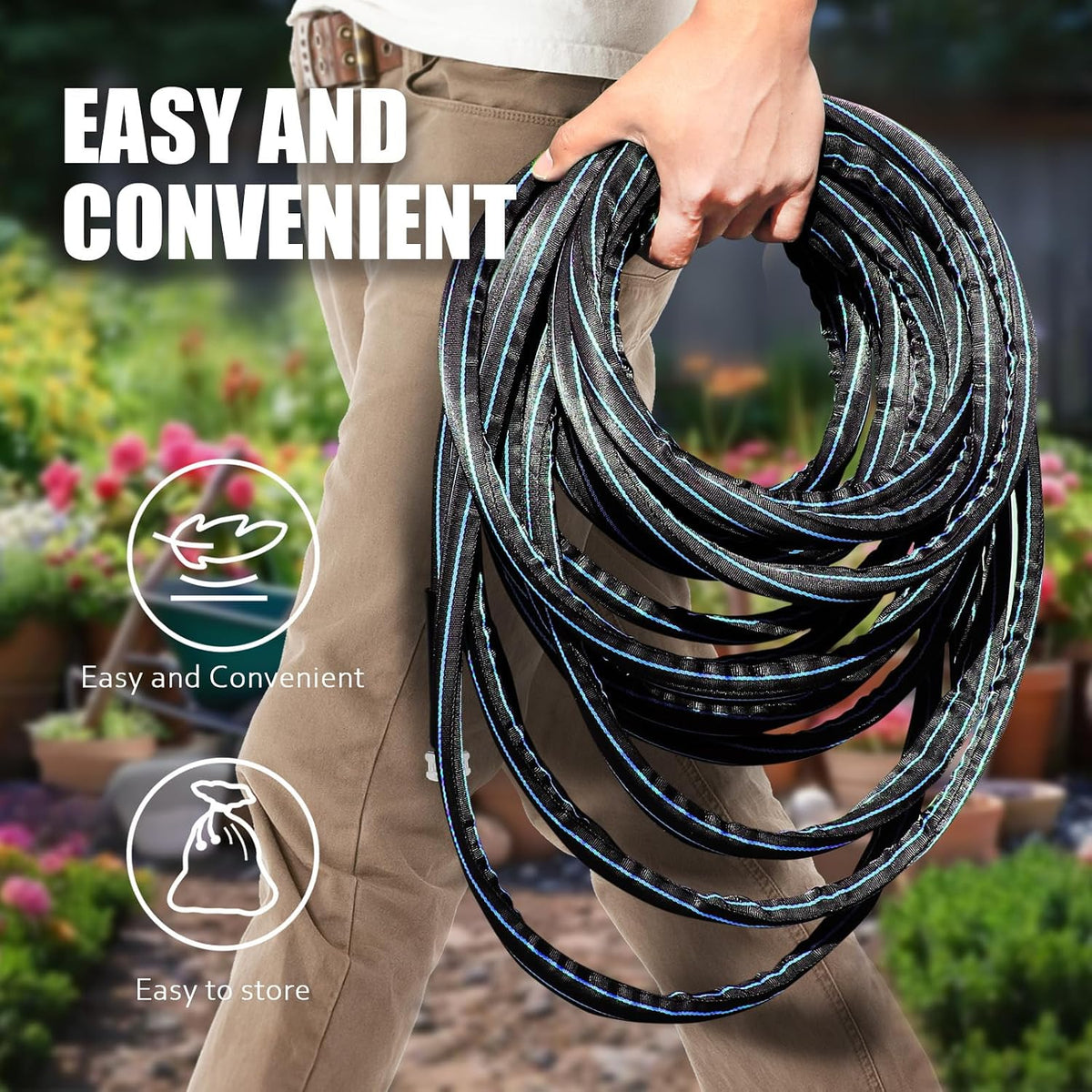 Garden Hose 75ft, Flexible Water Hose with 10 Function Hose Nozzle, Lightweight, Tangle Free, Rust Proof for Yard, Watering(Blue)