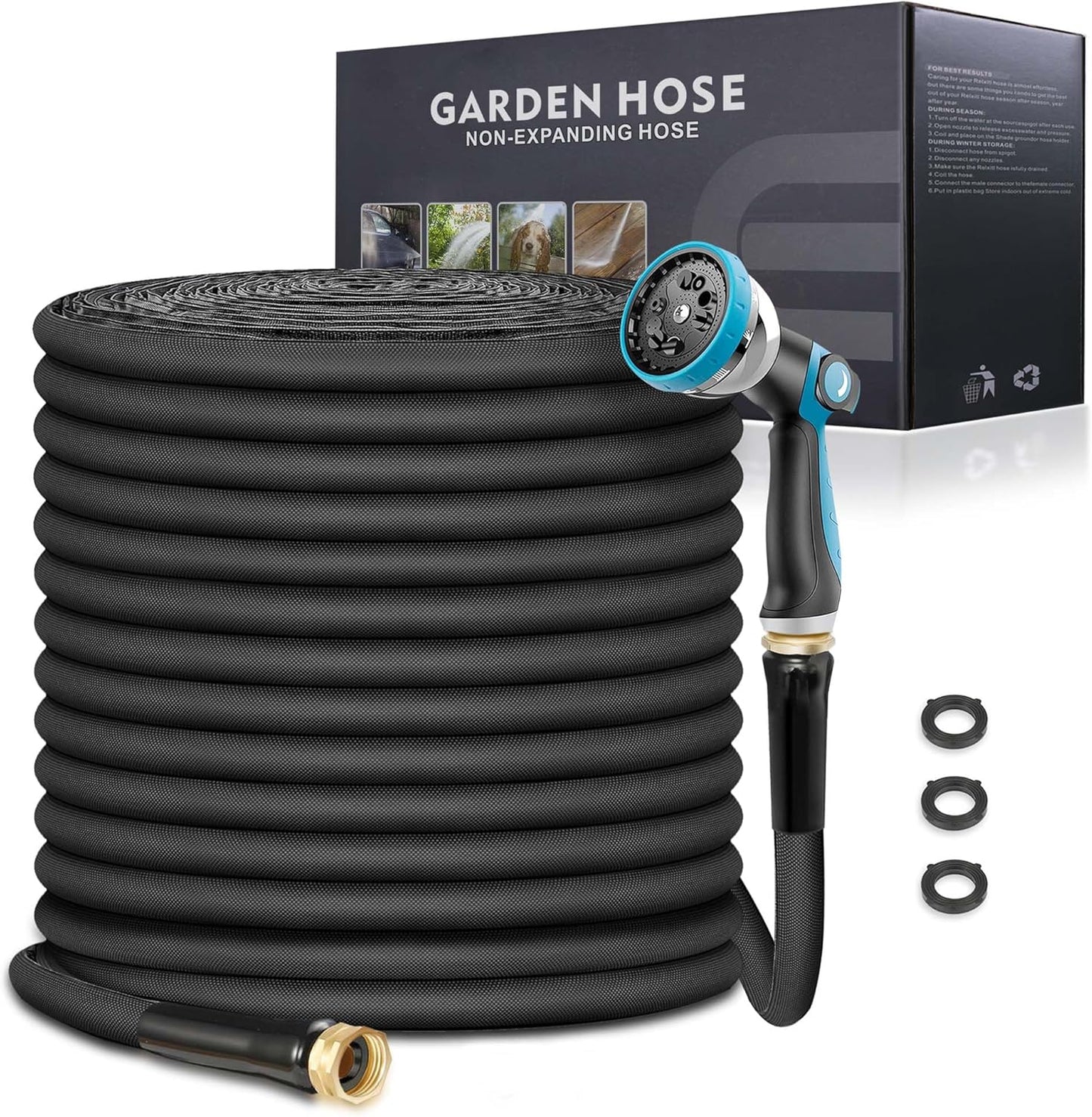 Garden Hose 75ft, Flexible Water Hose with 10 Function Hose Nozzle, Lightweight, Tangle Free, Rust Proof for Yard, Watering(Blue)