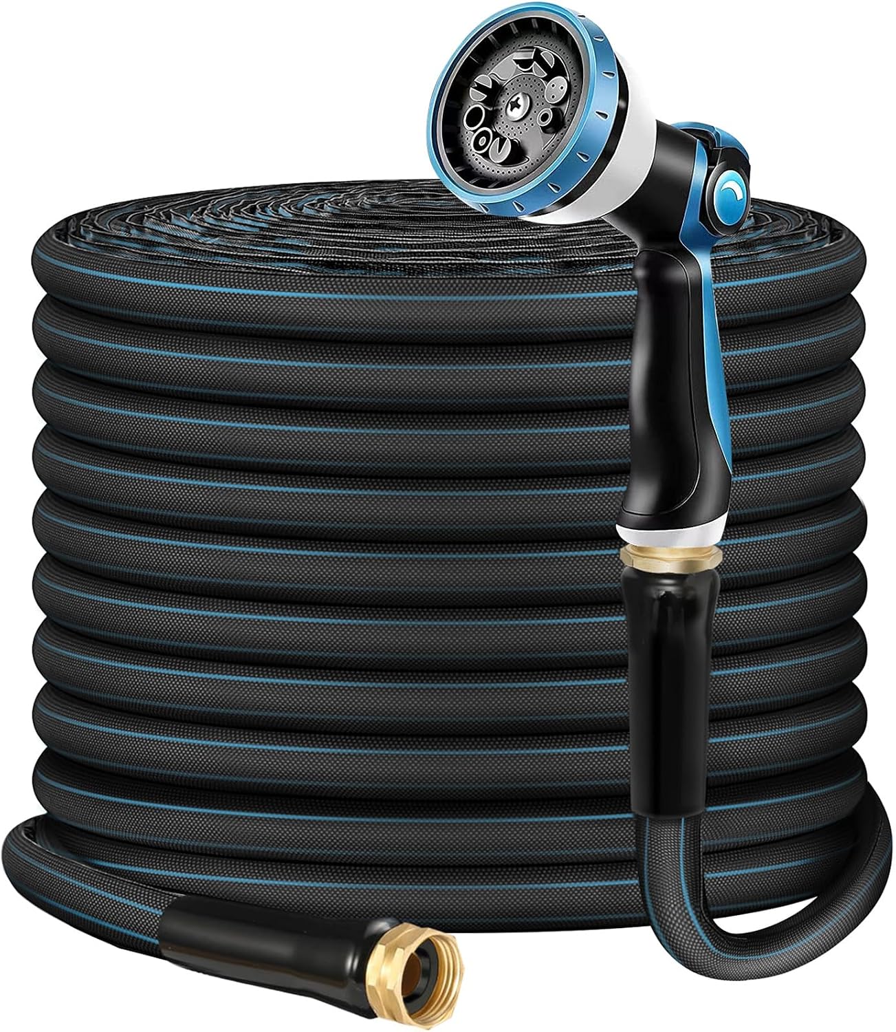 Garden Hose 75ft, Flexible Water Hose with 10 Function Hose Nozzle, Lightweight, Tangle Free, Rust Proof for Yard, Watering(Blue)