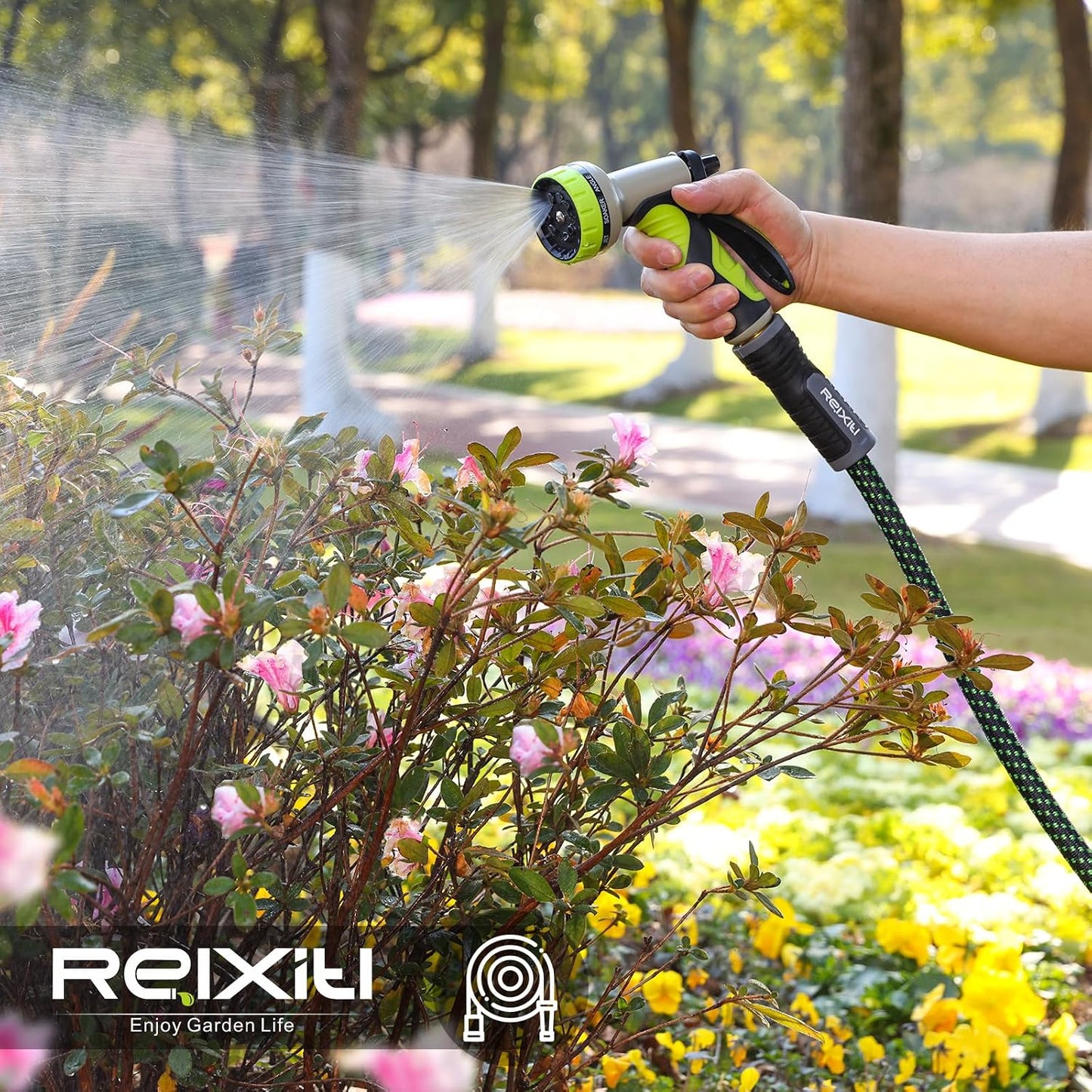 Garden Hose 75ft, Flexible Water Hose with 10 Function Hose Nozzle, Lightweight, Tangle Free, Rust Proof for Yard, Watering(Blue)
