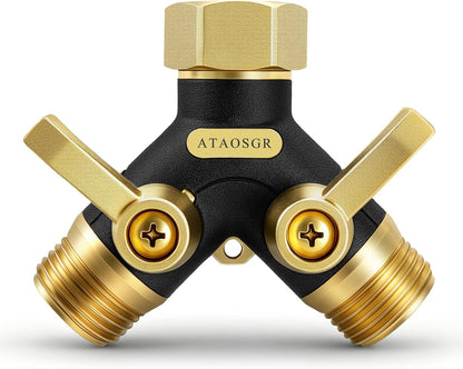 Garden Hose Splitter 2 Way Heavy Duty, Metal Body Water Hose Splitter with Shut-Off Valve, Full Flow Hose Bib Splitter, 3/4'' GHT Y Hose Connector For Outdoor Spigot Faucet