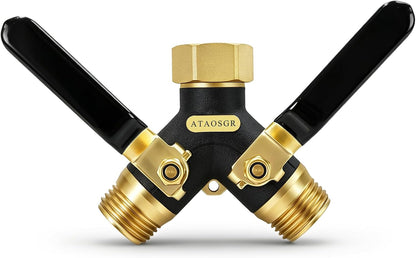 Garden Hose Splitter 2 Way Heavy Duty, Metal Body Water Hose Splitter with Shut-Off Valve, Full Flow Hose Bib Splitter, 3/4'' GHT Y Hose Connector For Outdoor Spigot Faucet