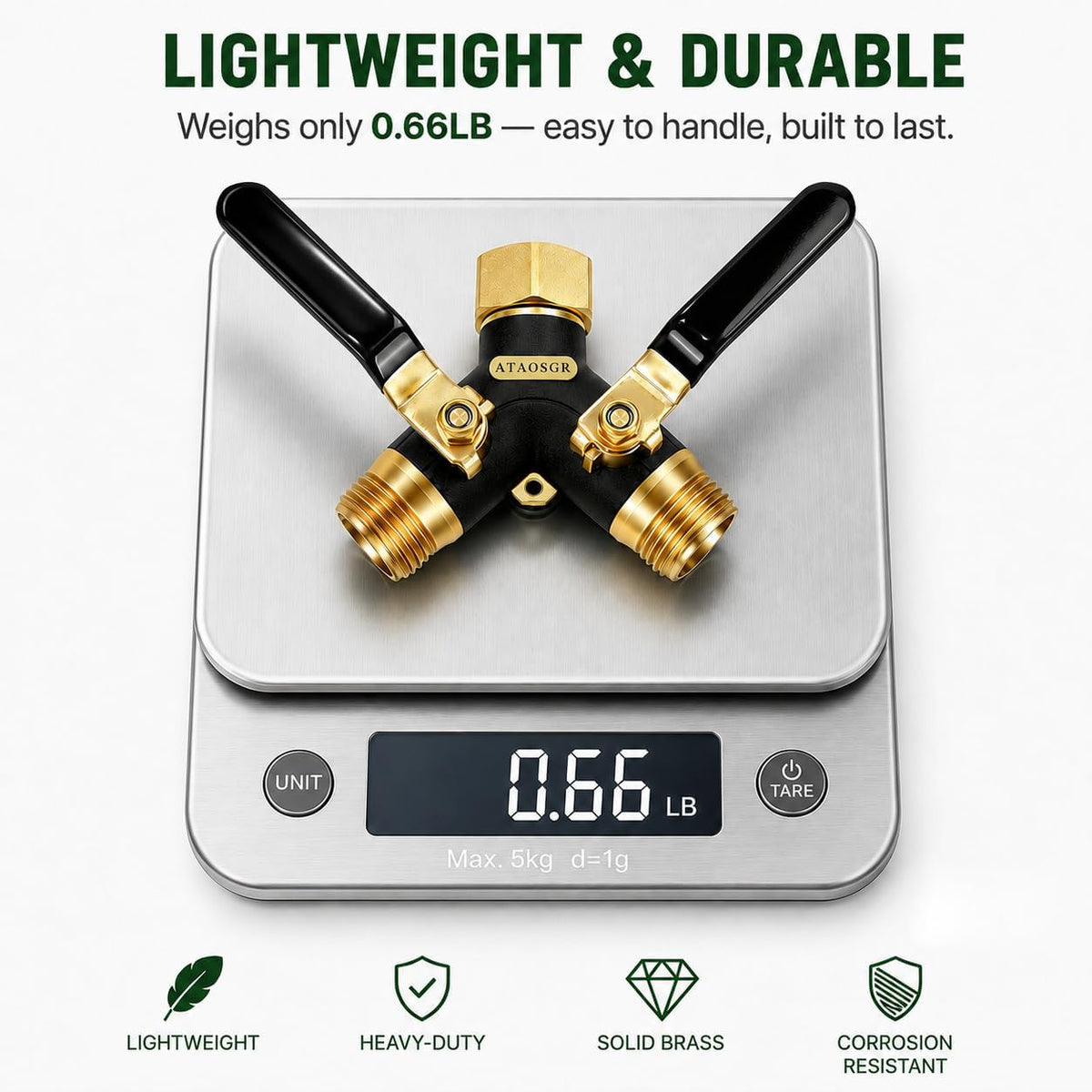 Garden Hose Splitter 2 Way Heavy Duty, Metal Body Water Hose Splitter with Shut-Off Valve, Full Flow Hose Bib Splitter, 3/4'' GHT Y Hose Connector For Outdoor Spigot Faucet