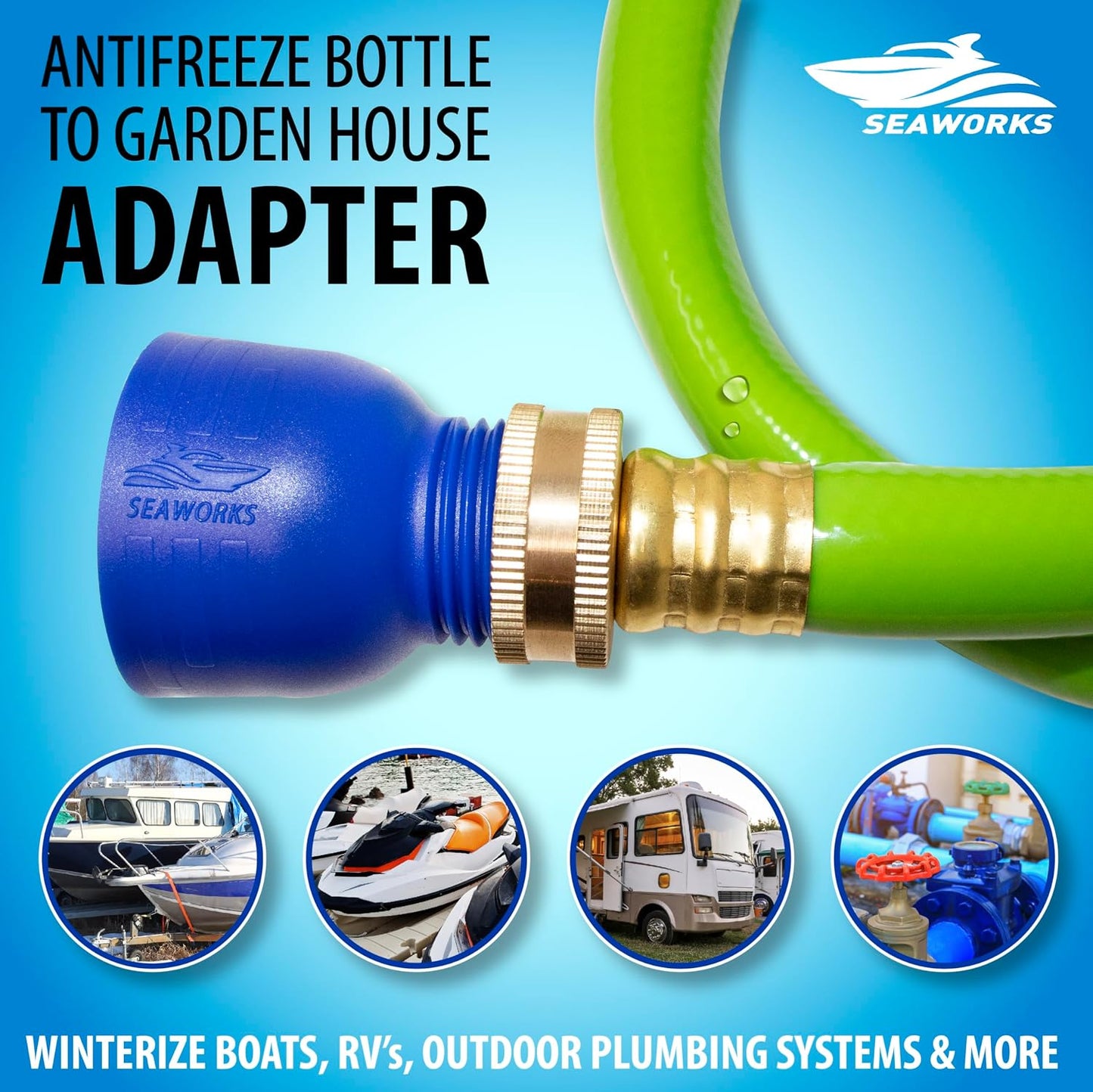 Garden Hose to Antifreeze Bottle Adapter: All-in-One Male and Female Twist Connect Adapter for RV, Camper, Marine & Garden Hose
