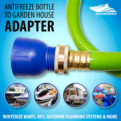 Garden Hose to Antifreeze Bottle Adapter: All-in-One Male and Female Twist Connect Adapter for RV, Camper, Marine & Garden Hose