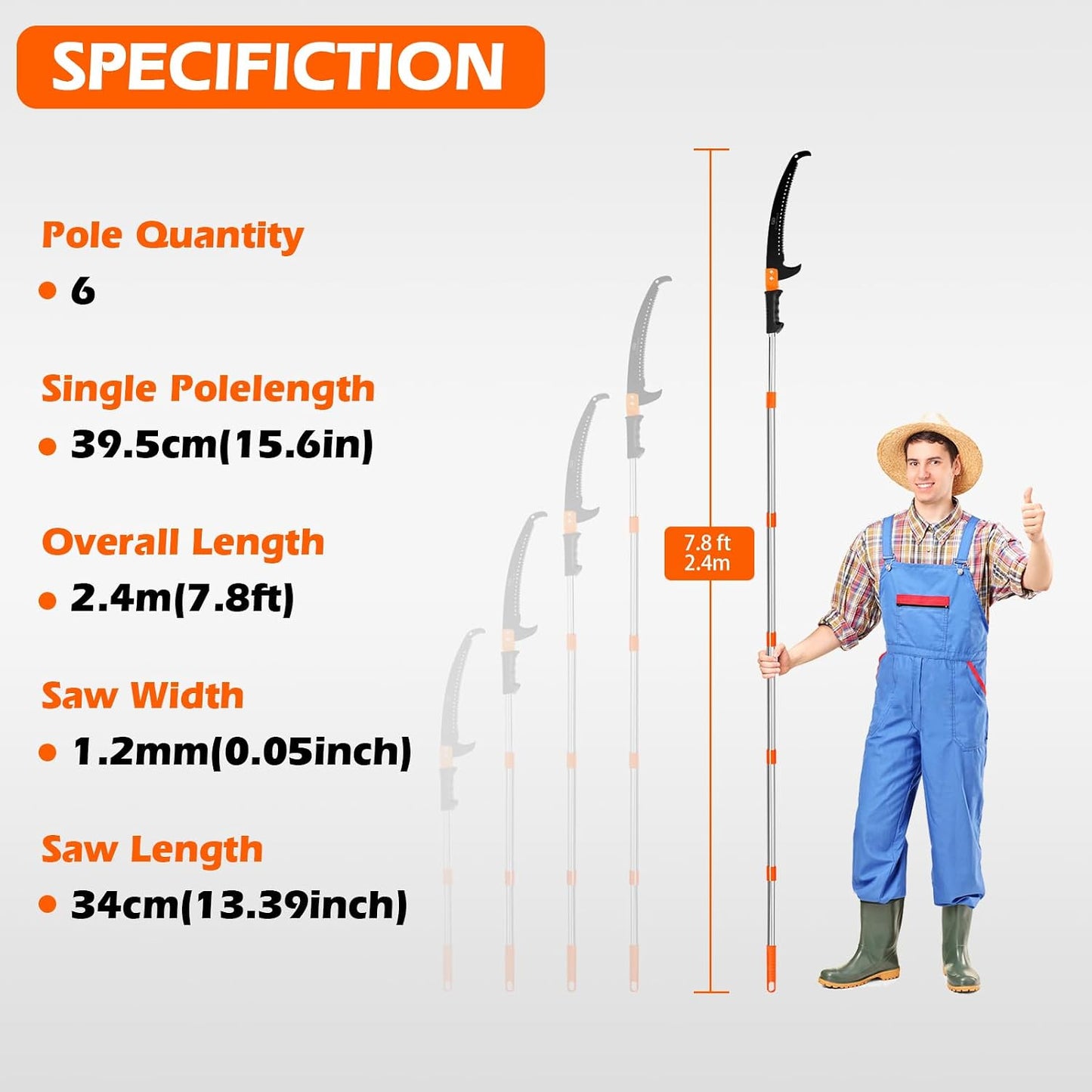 Manual Pole Saw, 7.8 Ft Pole Saws for Tree Trimming
