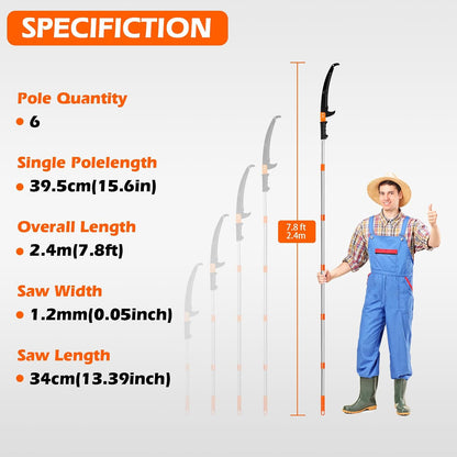 Manual Pole Saw, 7.8 Ft Pole Saws for Tree Trimming