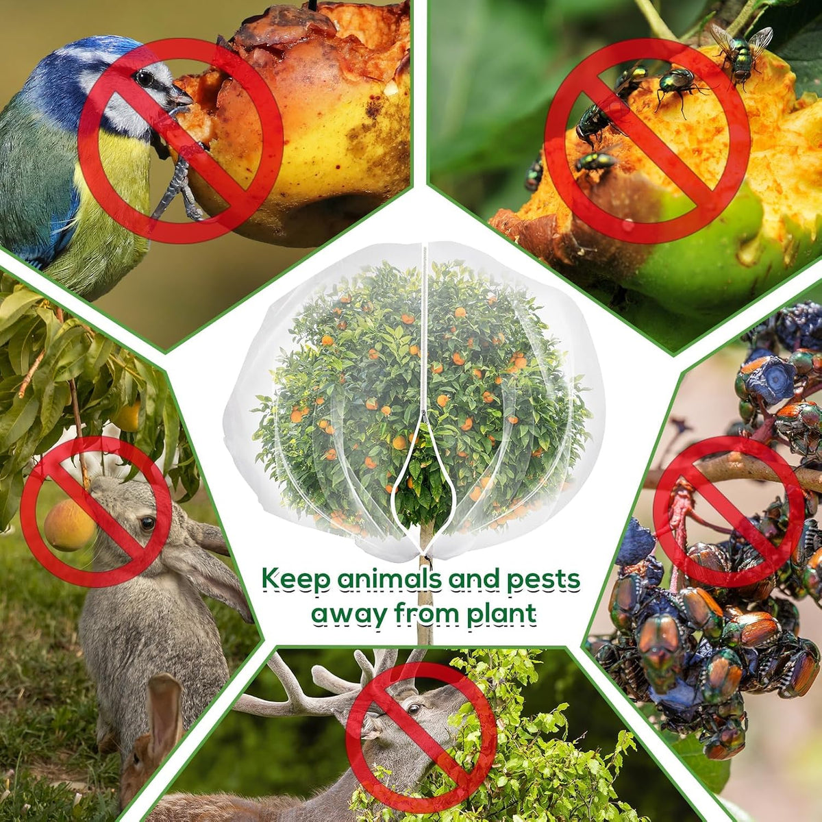 7.8 x 7.8 ft Large Fruit Tree Netting Cover with Zipper and Drawstring,Garden Insect Netting Plant Cover Transparent Bird Plant Barrier Flower Fruit Mesh Screen for Preventing Deer Squirrel Bugs