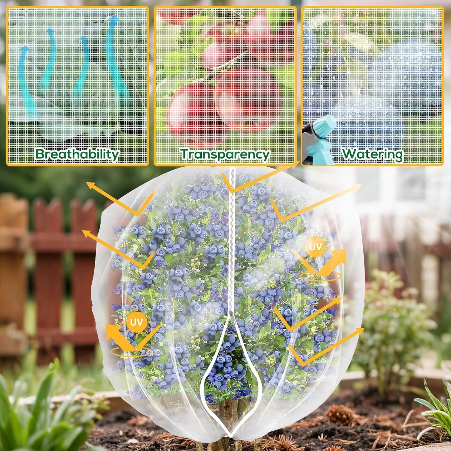 7.8 x 7.8 ft Large Fruit Tree Netting Cover with Zipper and Drawstring,Garden Insect Netting Plant Cover Transparent Bird Plant Barrier Flower Fruit Mesh Screen for Preventing Deer Squirrel Bugs