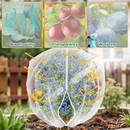 7.8 x 7.8 ft Large Fruit Tree Netting Cover with Zipper and Drawstring,Garden Insect Netting Plant Cover Transparent Bird Plant Barrier Flower Fruit Mesh Screen for Preventing Deer Squirrel Bugs