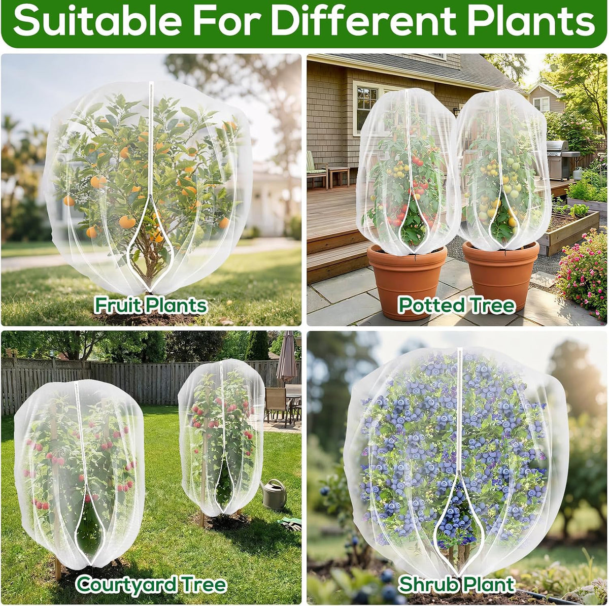7.8 x 7.8 ft Large Fruit Tree Netting Cover with Zipper and Drawstring,Garden Insect Netting Plant Cover Transparent Bird Plant Barrier Flower Fruit Mesh Screen for Preventing Deer Squirrel Bugs