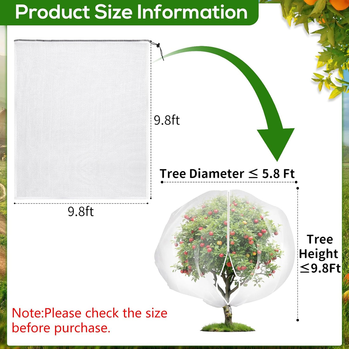7.8 x 7.8 ft Large Fruit Tree Netting Cover with Zipper and Drawstring,Garden Insect Netting Plant Cover Transparent Bird Plant Barrier Flower Fruit Mesh Screen for Preventing Deer Squirrel Bugs