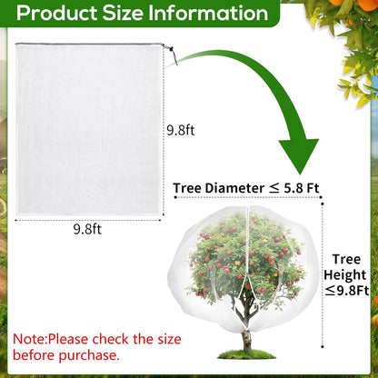 7.8 x 7.8 ft Large Fruit Tree Netting Cover with Zipper and Drawstring,Garden Insect Netting Plant Cover Transparent Bird Plant Barrier Flower Fruit Mesh Screen for Preventing Deer Squirrel Bugs